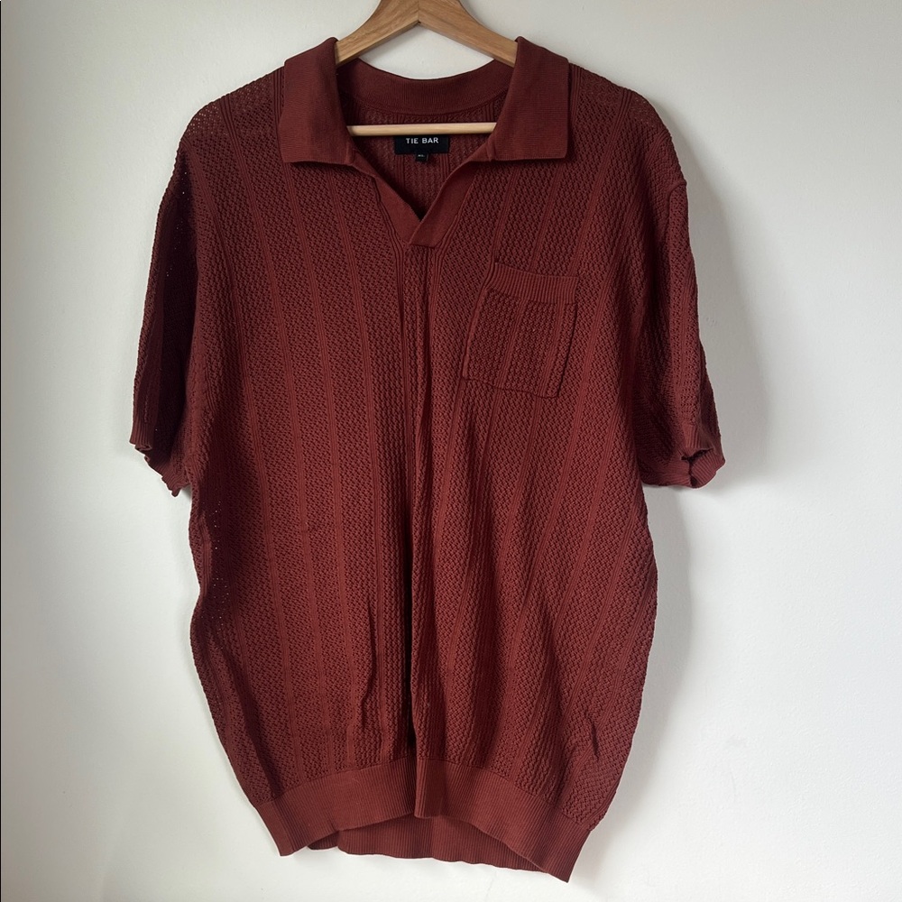 The Tie Bar Men's Short-Sleeve Knit Polo in Brick
